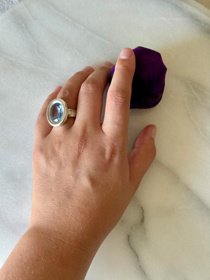 Vintage Silver and Blue Topaz Statement Ring