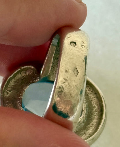 Vintage Silver and Blue Topaz Statement Ring