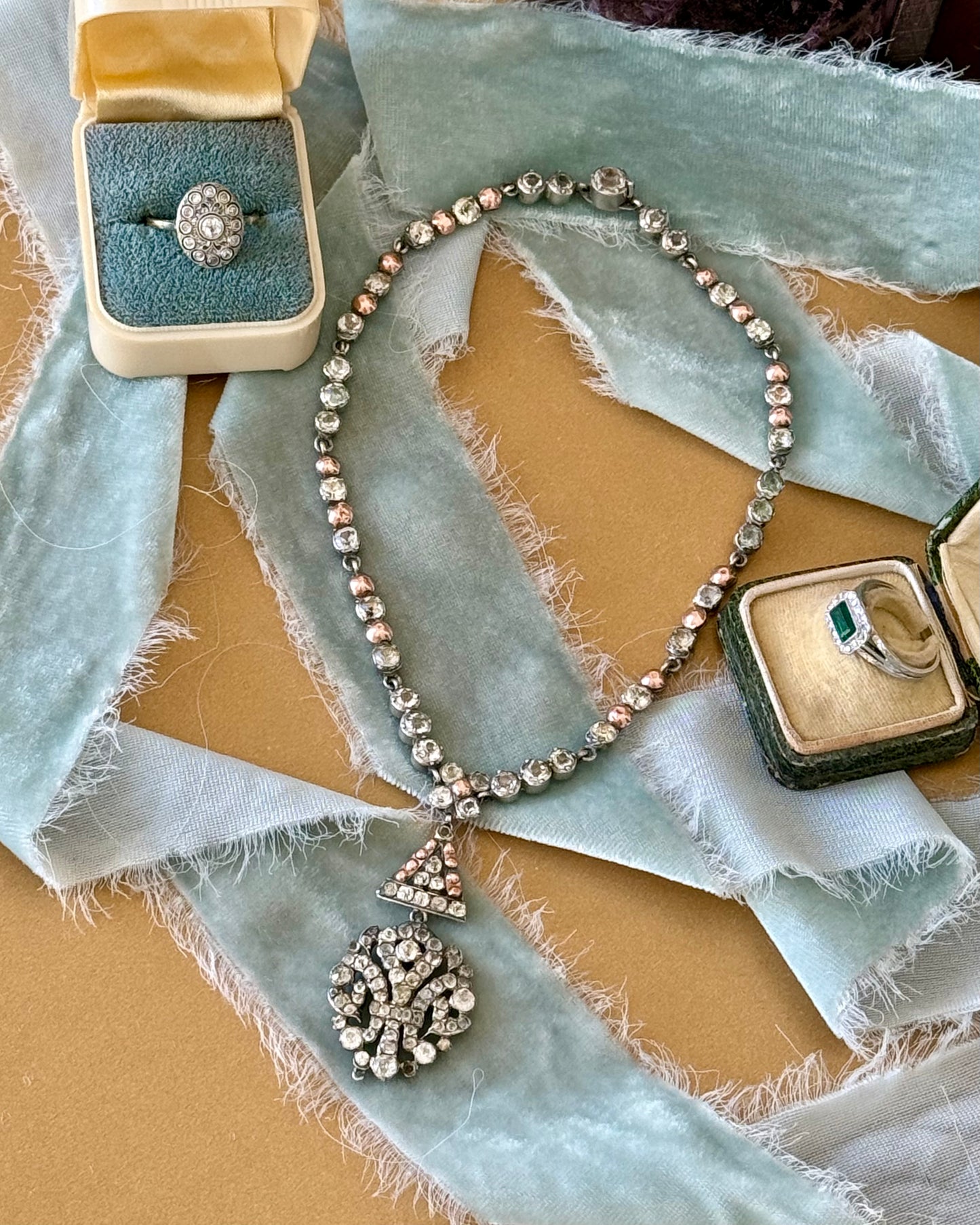 Antique Georgian Choker with Black Dot Paste and Fleur-de-Lis Pendant