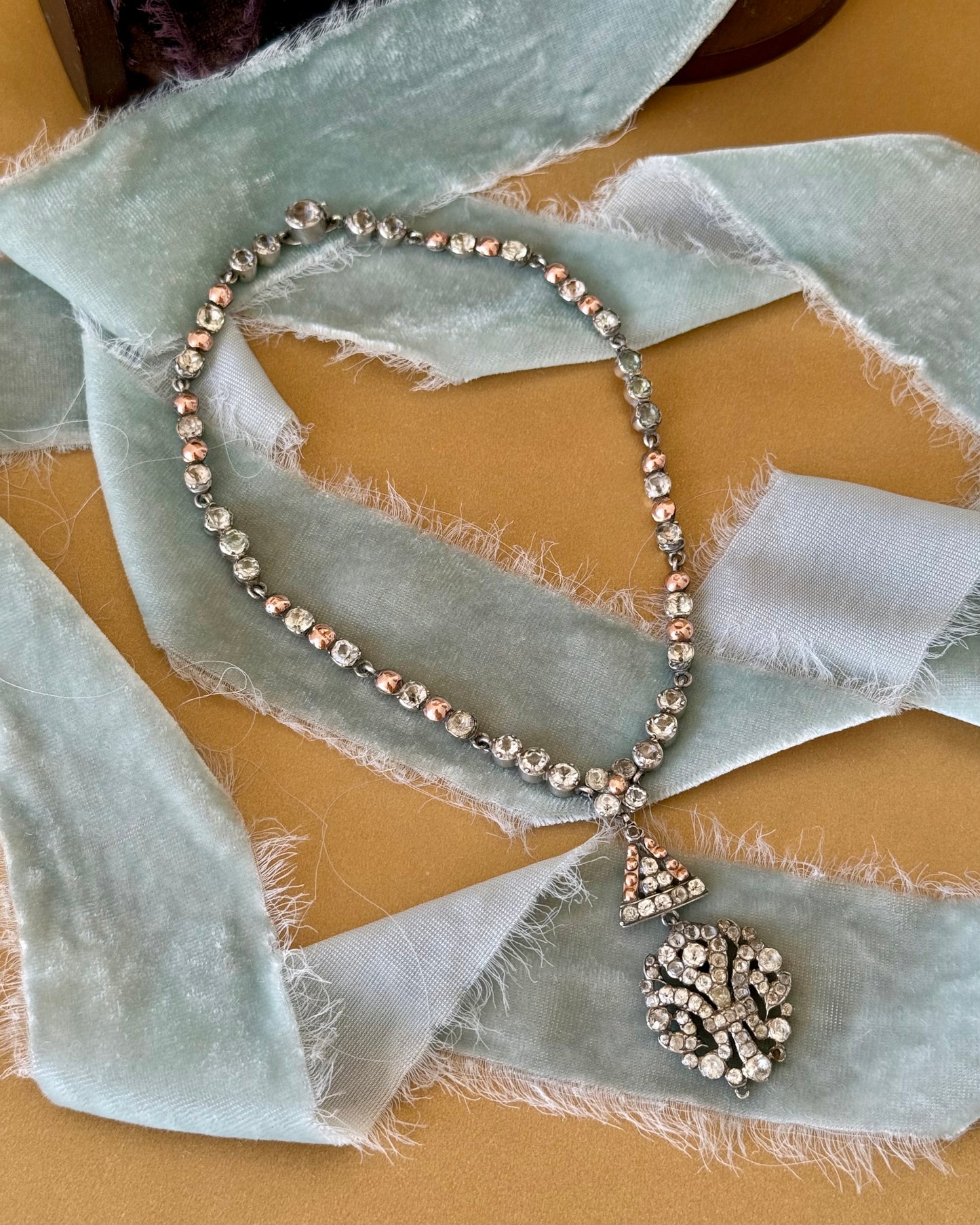 Antique Georgian Choker with Black Dot Paste and Fleur-de-Lis Pendant