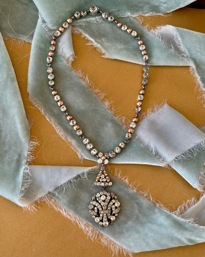 Antique Georgian Choker with Black Dot Paste and Fleur-de-Lis Pendant