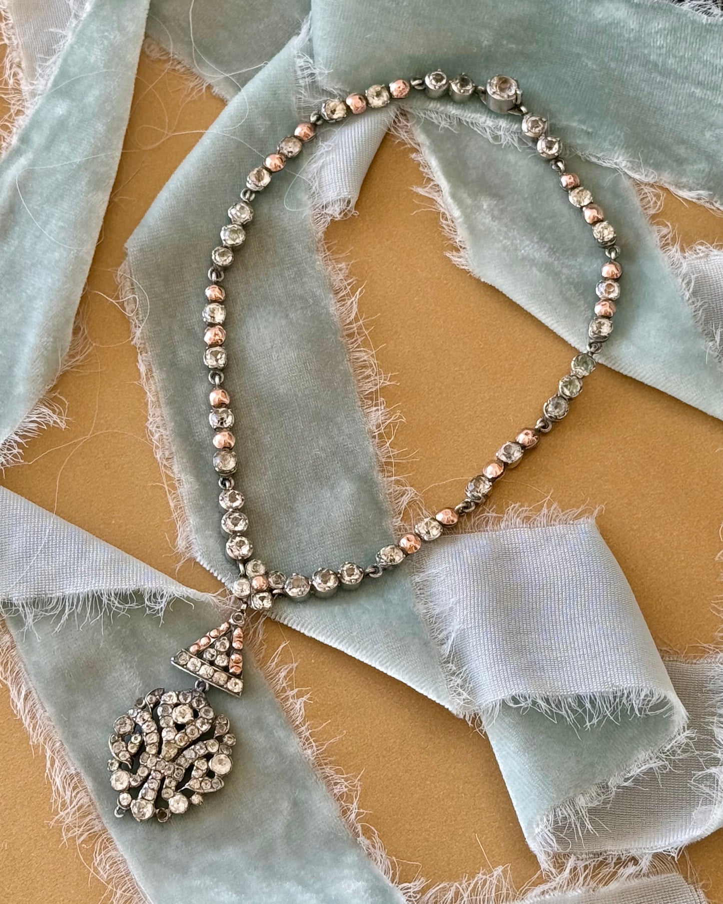 Antique Georgian Choker with Black Dot Paste and Fleur-de-Lis Pendant