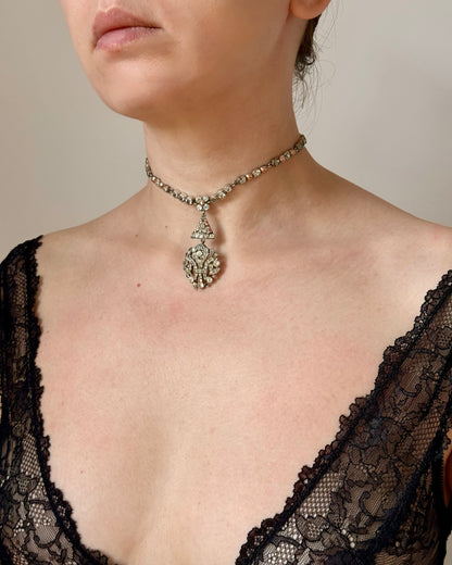 Antique Georgian Choker with Black Dot Paste and Fleur-de-Lis Pendant