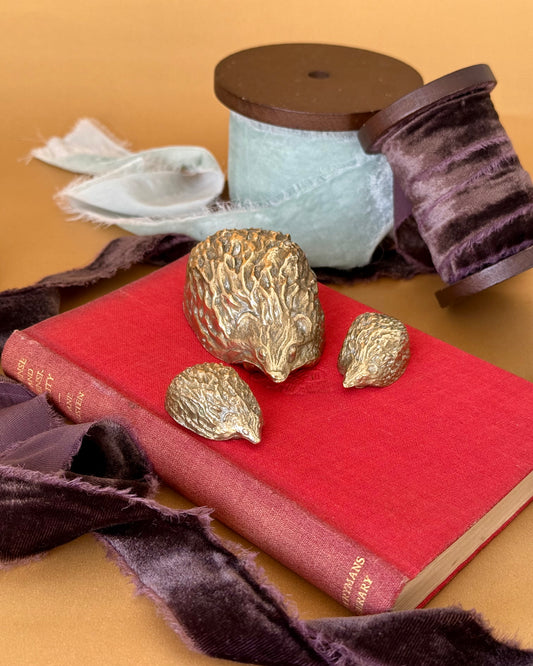 Vintage Brass Hedgehogs Paperweights Set