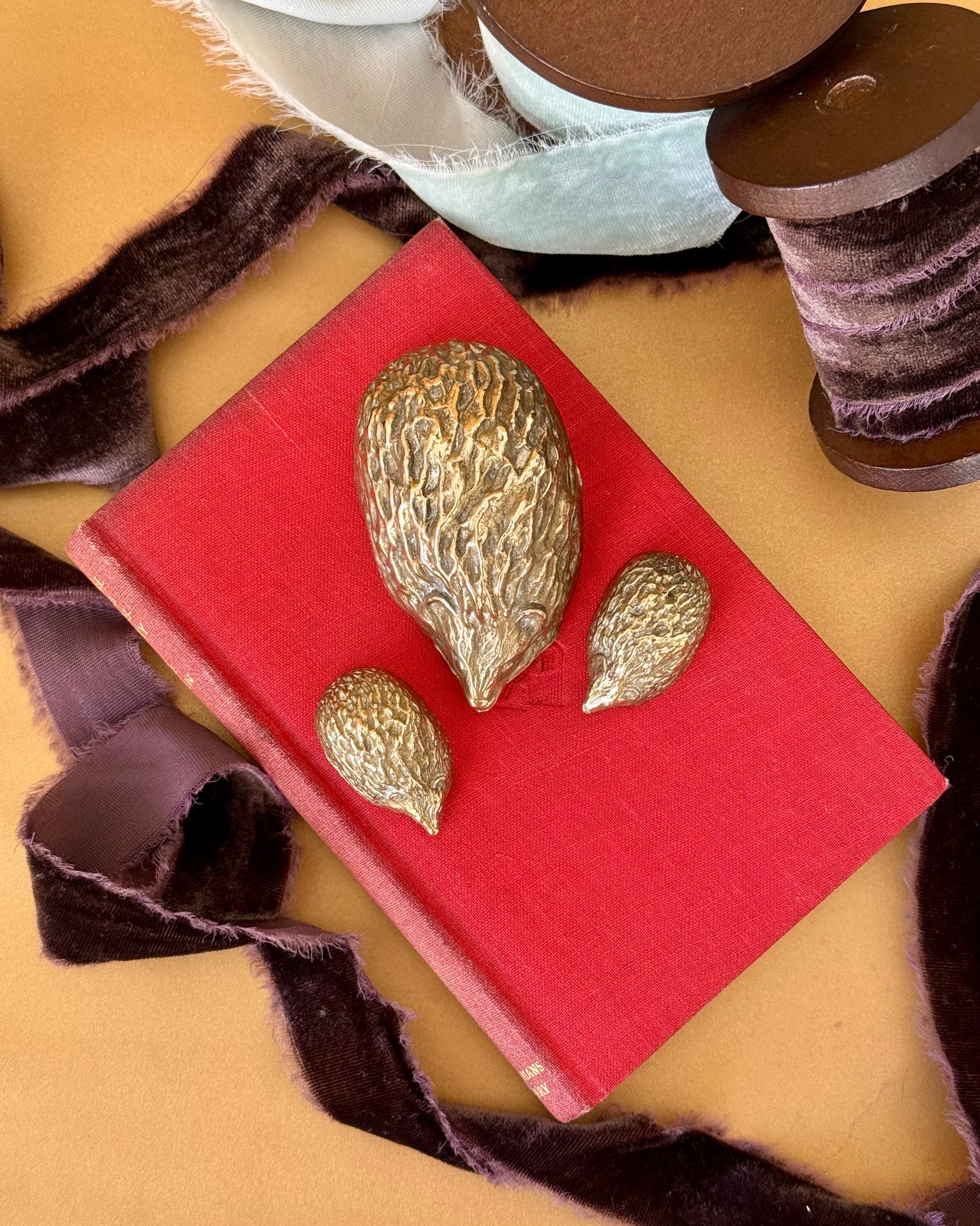 Vintage Brass Hedgehogs Paperweights Set