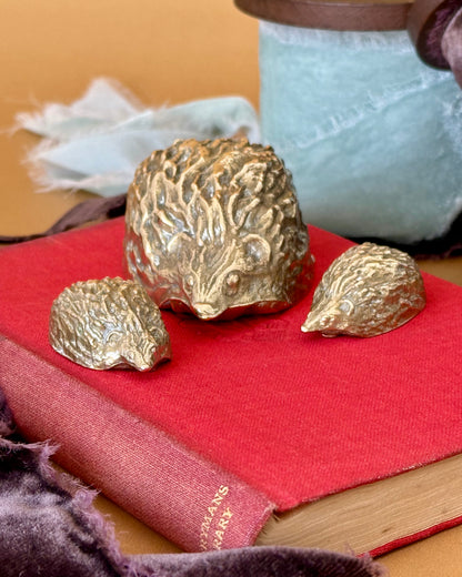 Vintage Brass Hedgehogs Paperweights Set