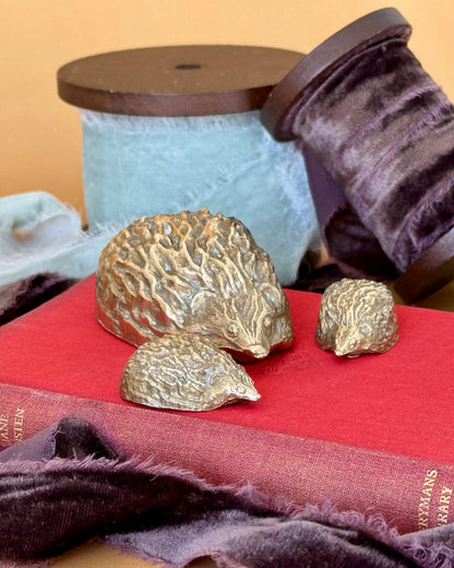 Vintage Brass Hedgehogs Paperweights Set