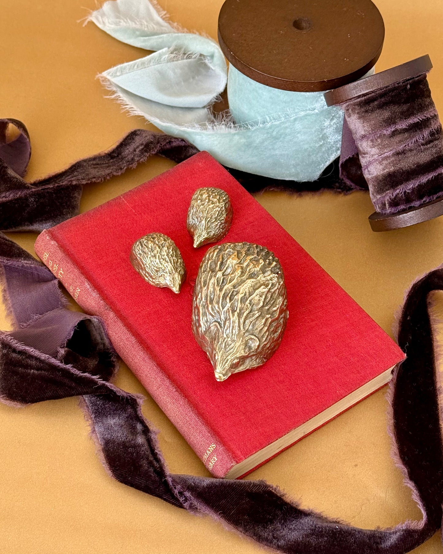 Vintage Brass Hedgehogs Paperweights Set