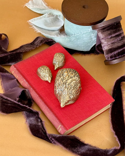 Vintage Brass Hedgehogs Paperweights Set