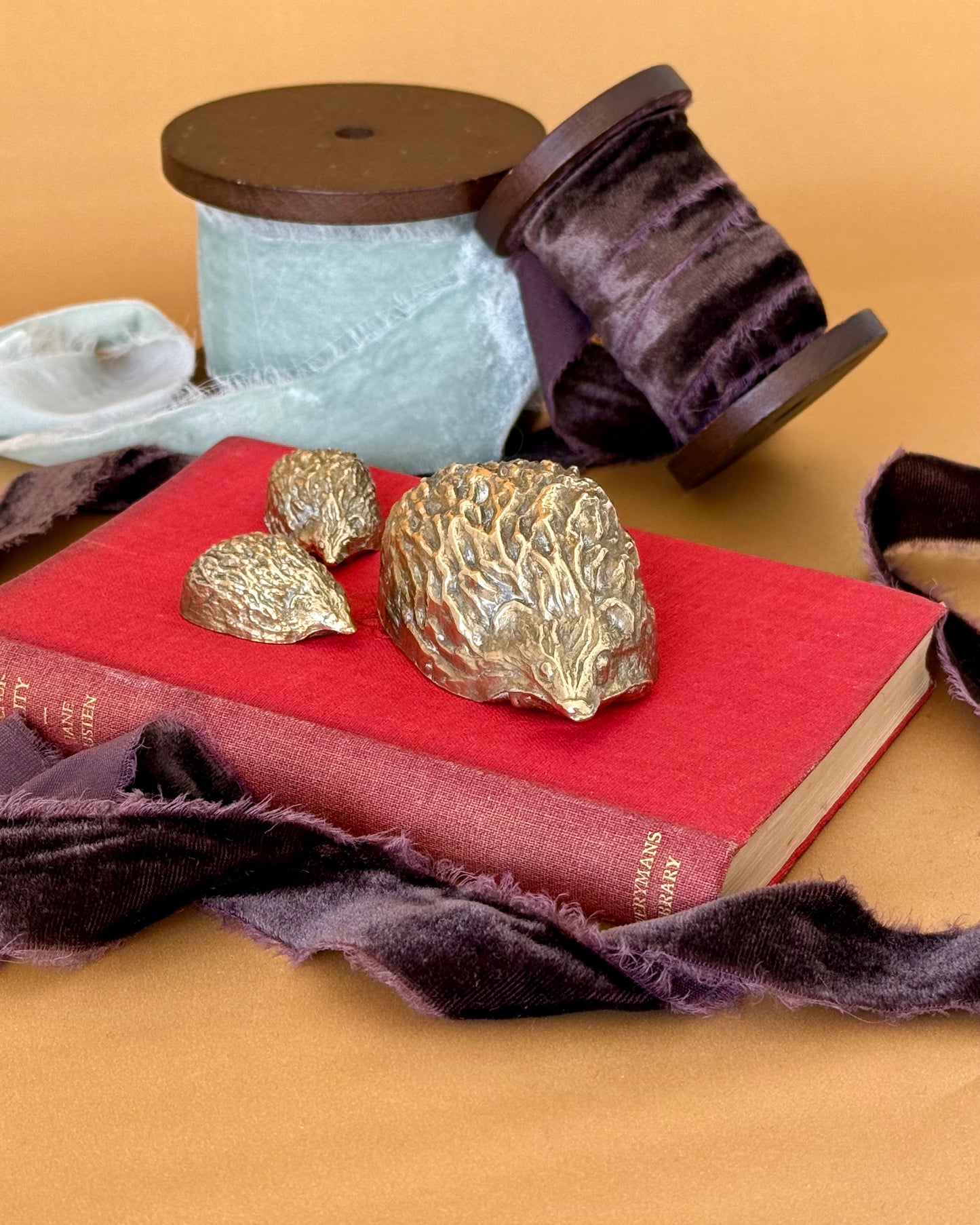 Vintage Brass Hedgehogs Paperweights Set