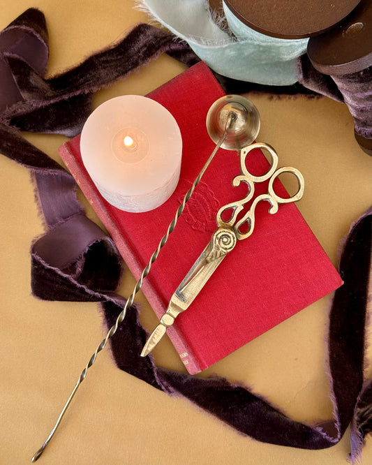 Vintage Brass and Metal Candle Care Set, Snuffer and Wick Trimmer