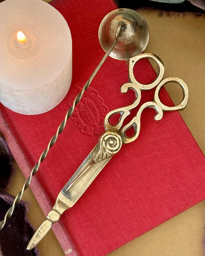 Vintage Brass and Metal Candle Care Set, Snuffer and Wick Trimmer