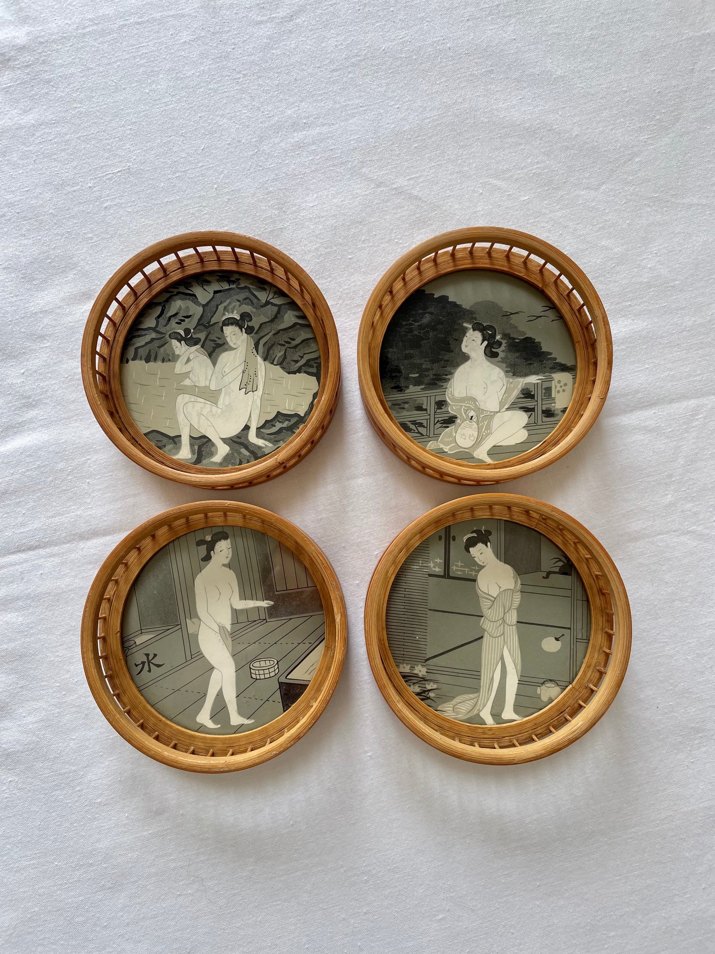 Vintage Set of Bamboo Japanese Coasters