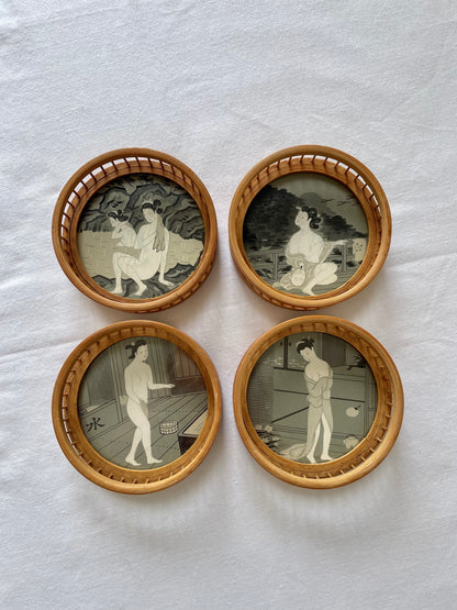 Vintage Set of Bamboo Japanese Coasters