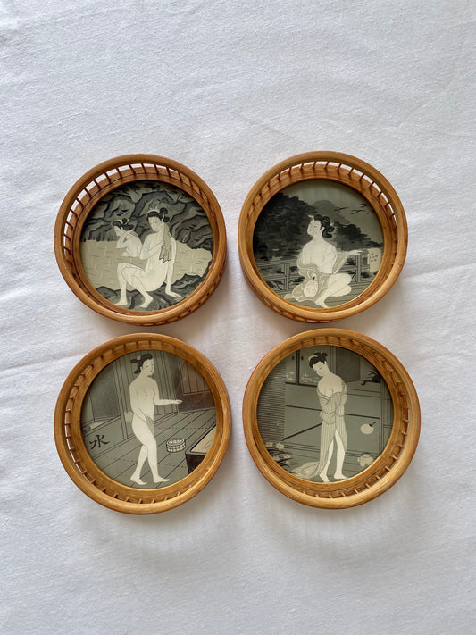 Vintage Set of Bamboo Japanese Coasters