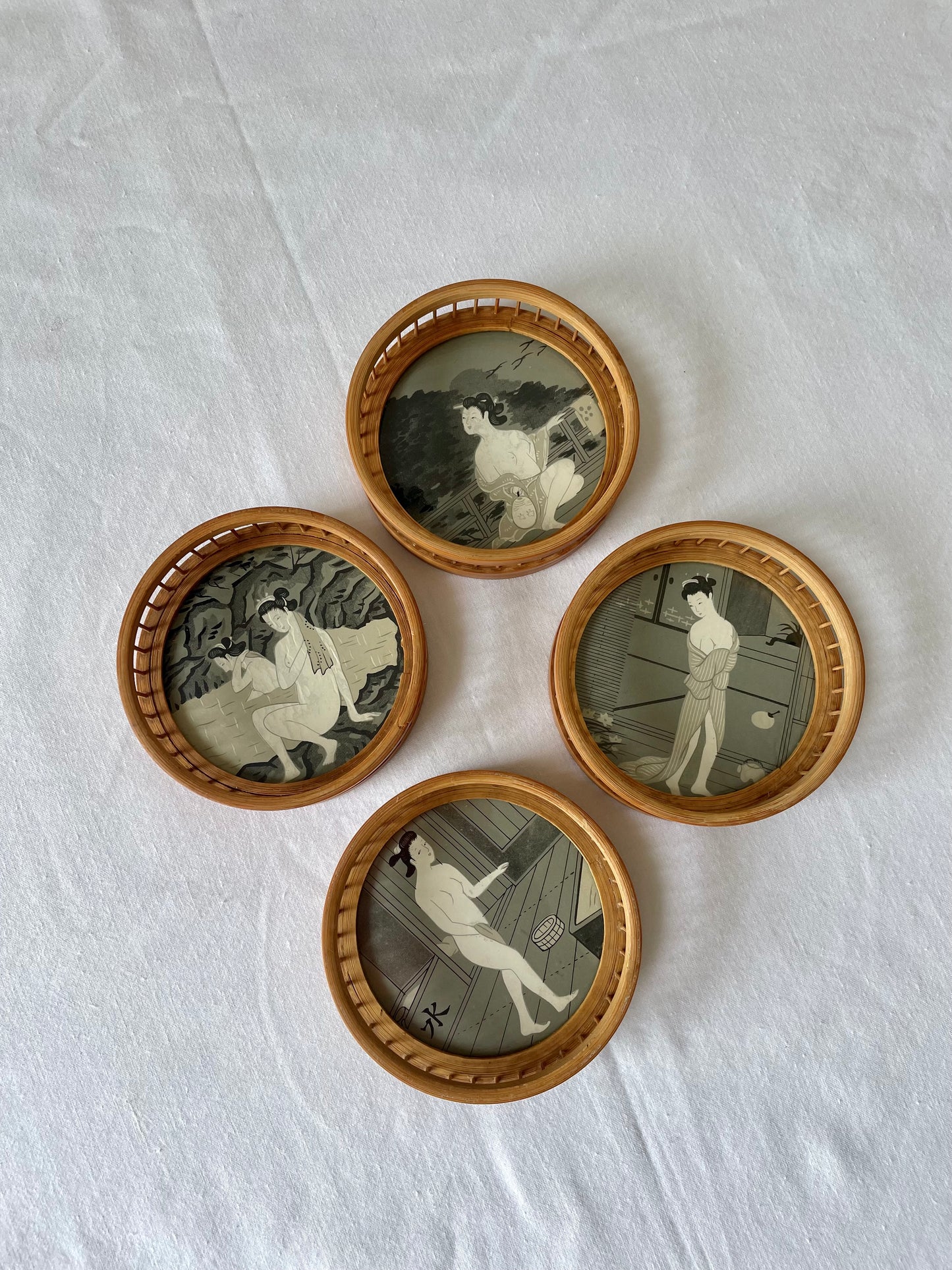 Vintage Set of Bamboo Japanese Coasters