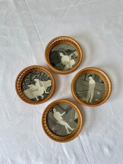 Vintage Set of Bamboo Japanese Coasters