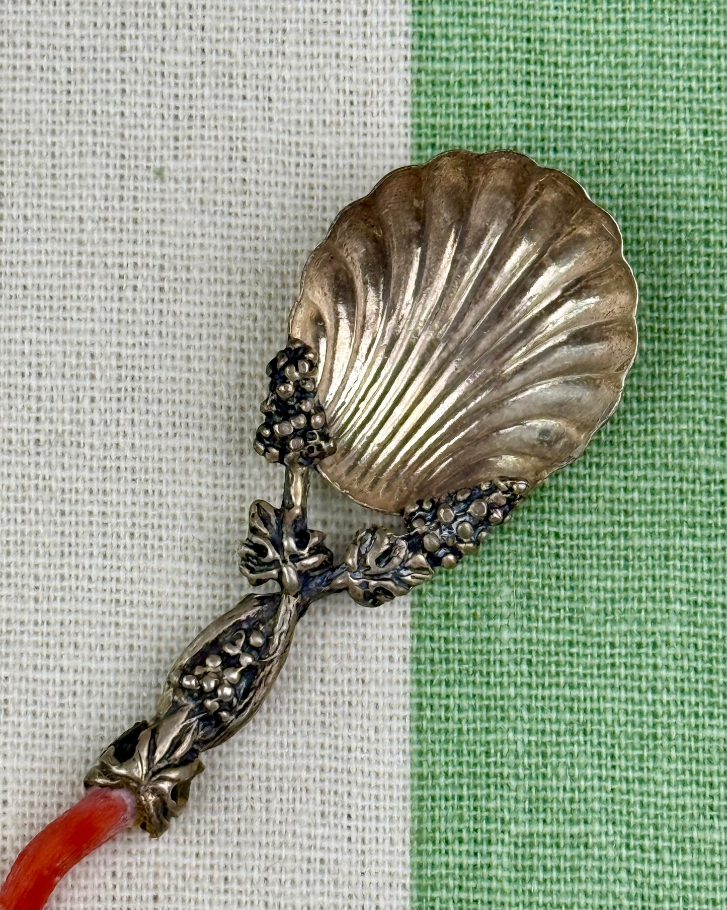 Vintage Silver Salt Spoon with Genuine Coral Handle