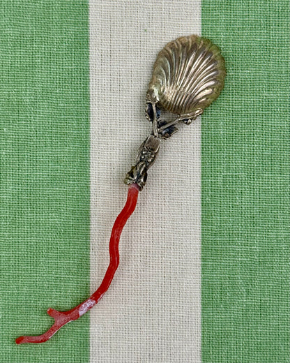 Vintage Silver Salt Spoon with Genuine Coral Handle