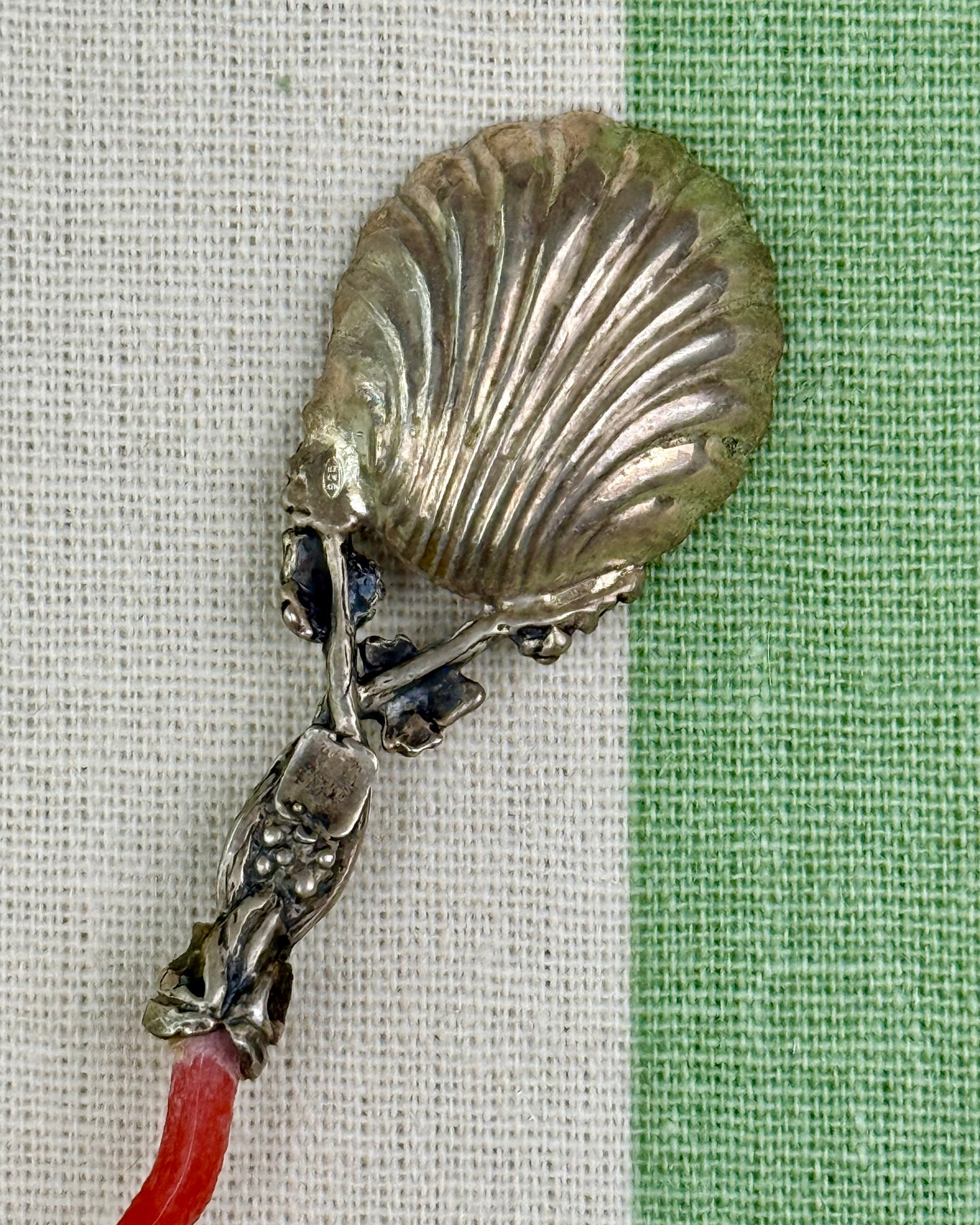 Vintage Silver Salt Spoon with Genuine Coral Handle