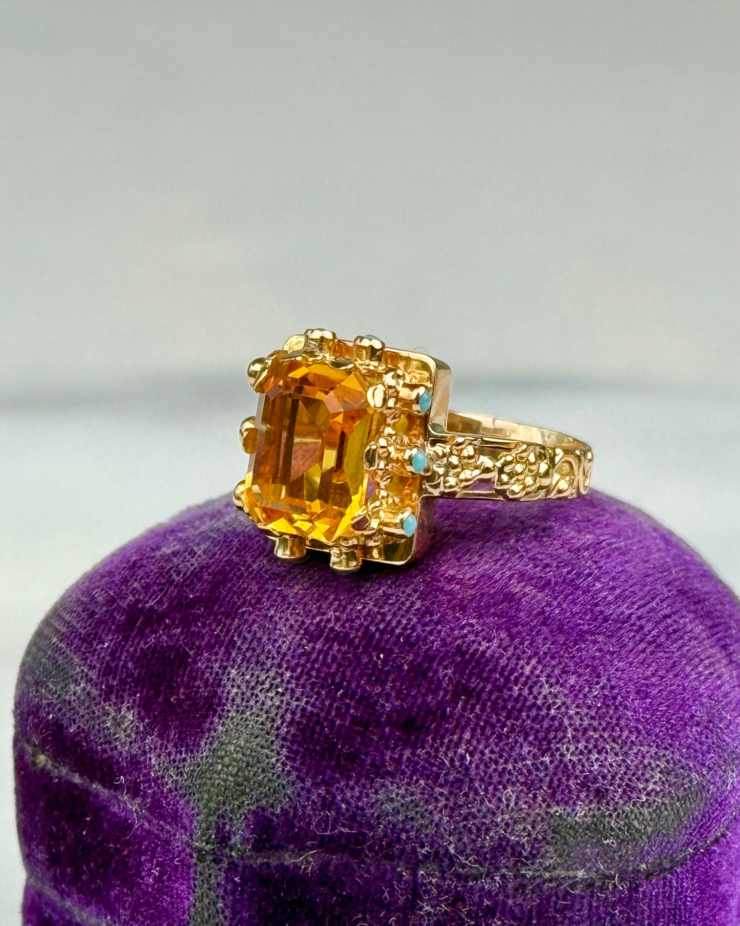 Vintage Citrine & Turquoise 19.2k Gold Cocktail Ring