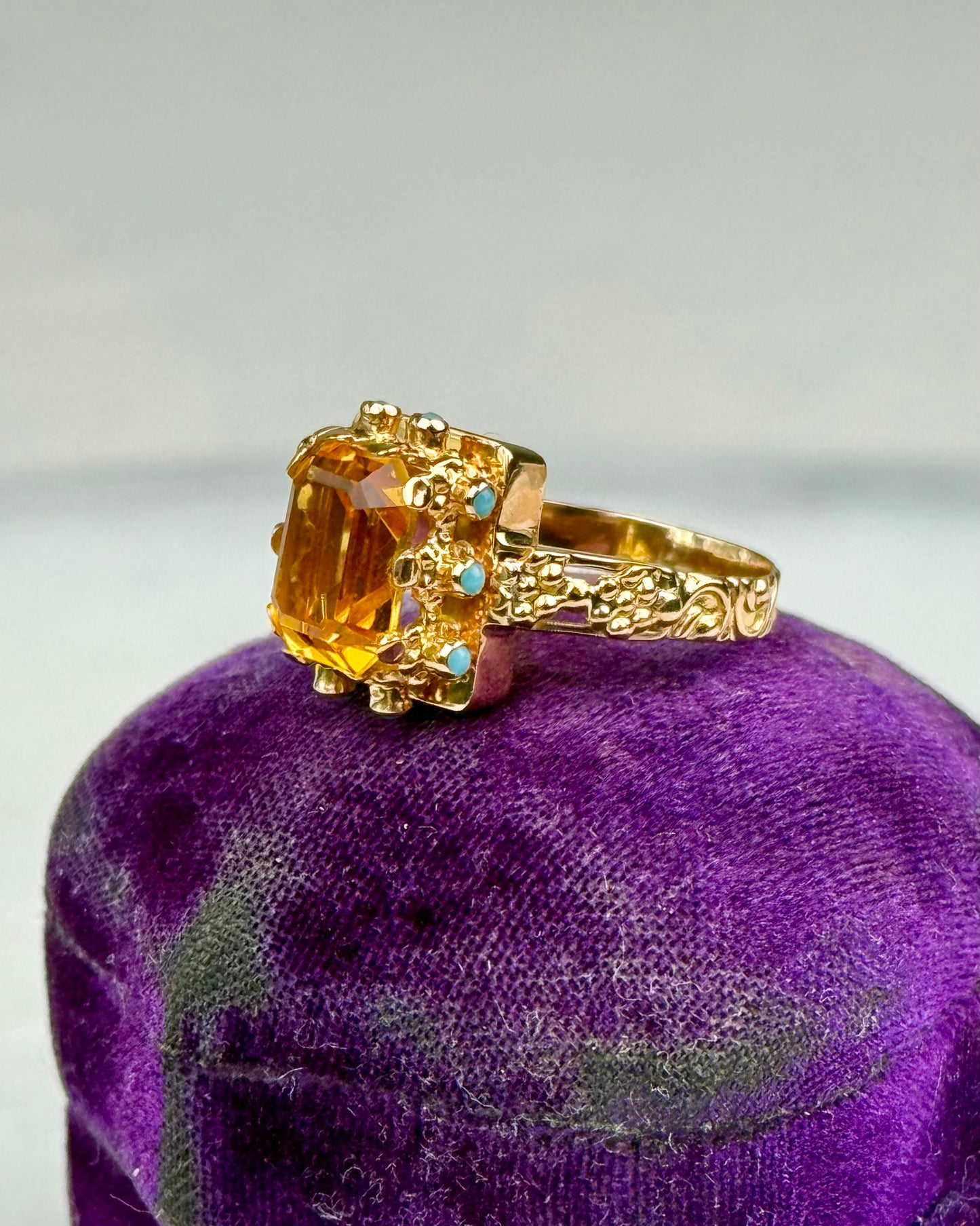 Vintage Citrine & Turquoise 19.2k Gold Cocktail Ring