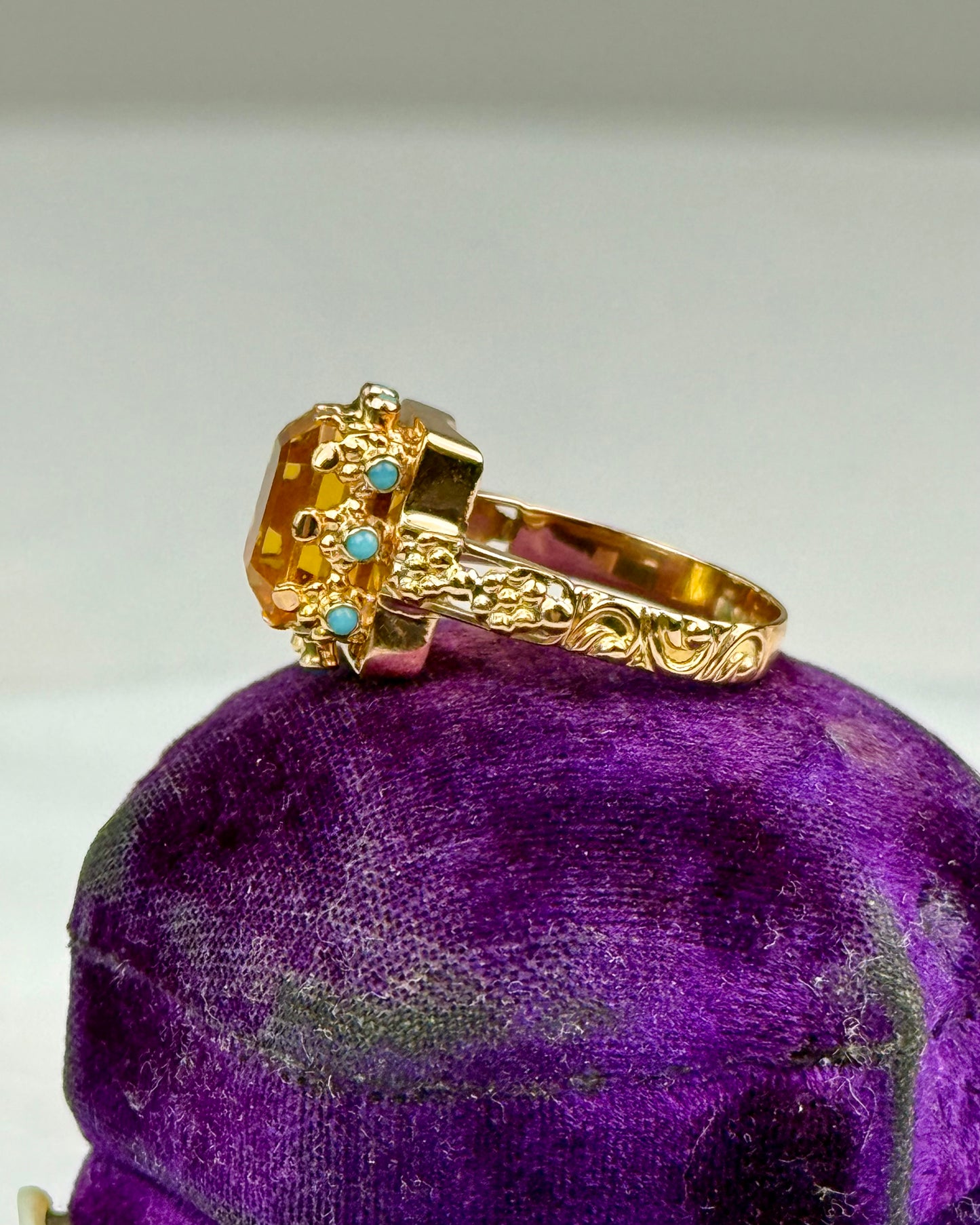 Vintage Citrine & Turquoise 19.2k Gold Cocktail Ring