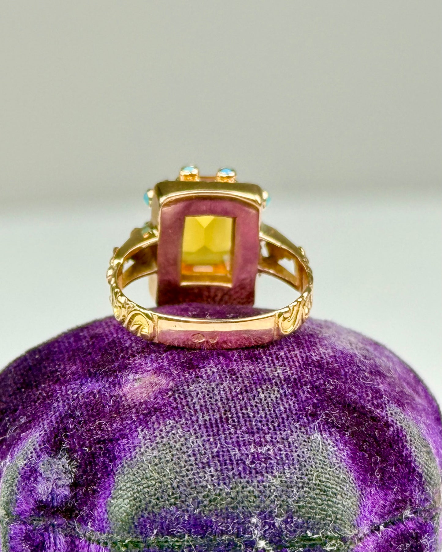 Vintage Citrine & Turquoise 19.2k Gold Cocktail Ring