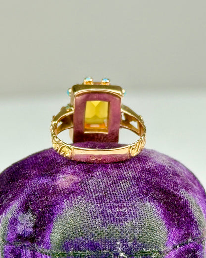 Vintage Citrine & Turquoise 19.2k Gold Cocktail Ring