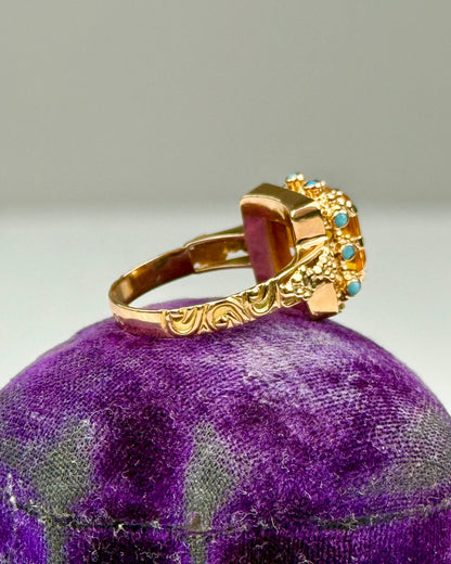 Vintage Citrine & Turquoise 19.2k Gold Cocktail Ring
