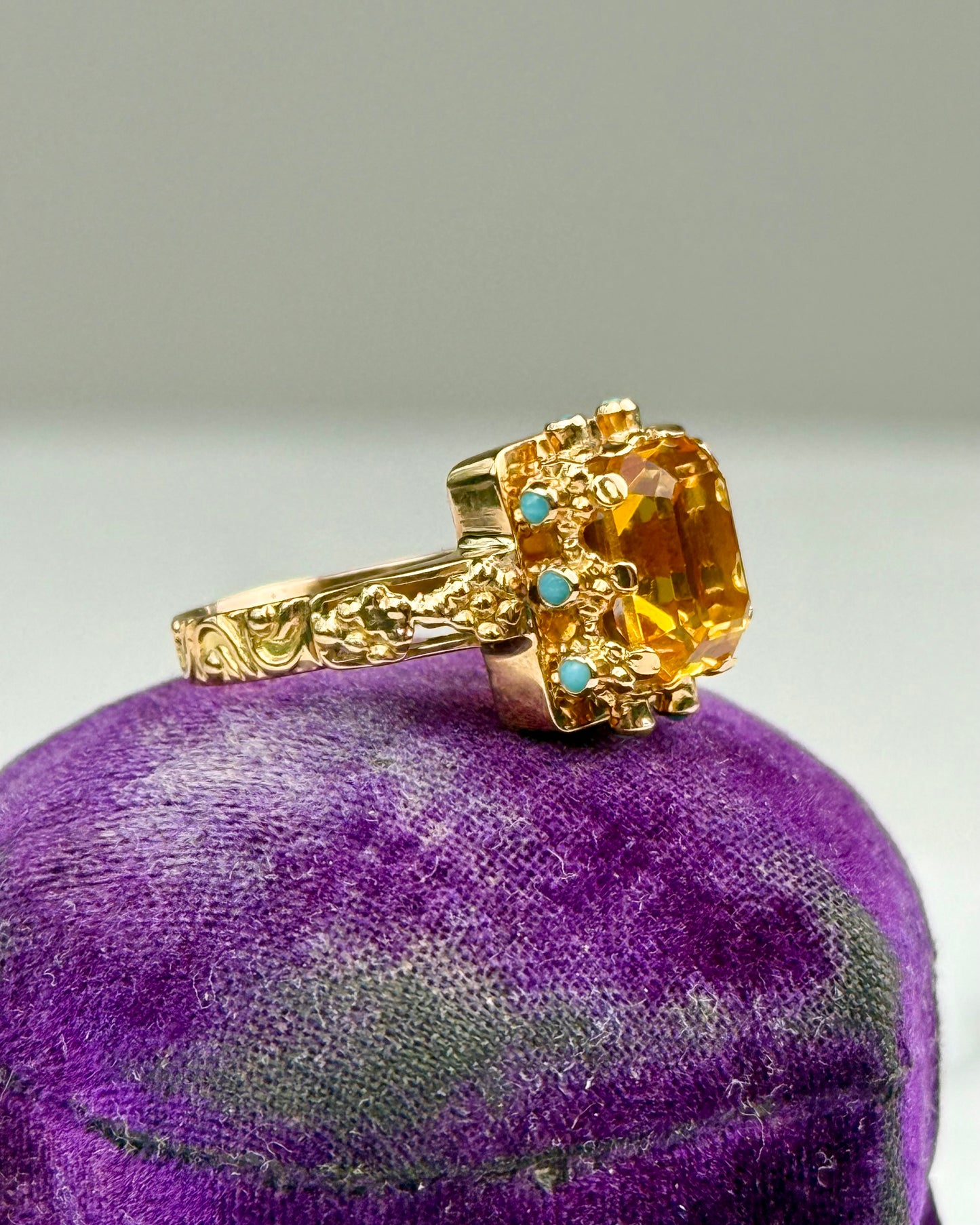 Vintage Citrine & Turquoise 19.2k Gold Cocktail Ring