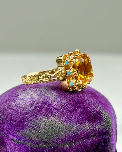 Vintage Citrine & Turquoise 19.2k Gold Cocktail Ring