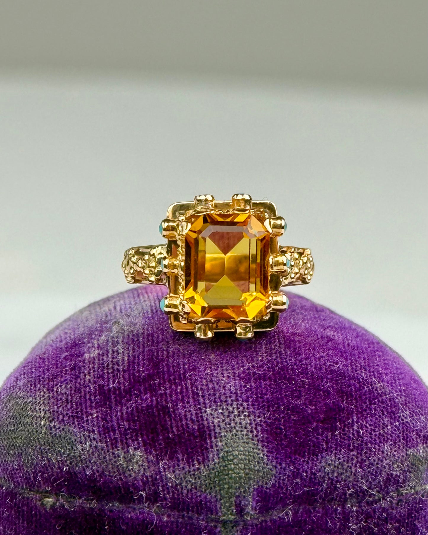 Vintage Citrine & Turquoise 19.2k Gold Cocktail Ring
