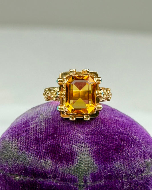 Vintage Citrine & Turquoise 19.2k Gold Cocktail Ring