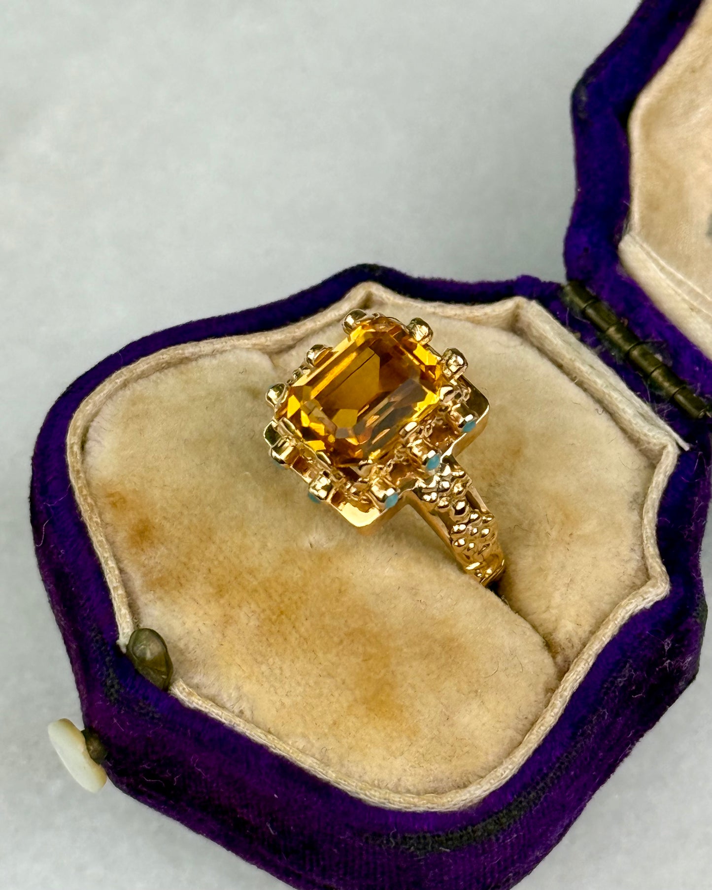 Vintage Citrine & Turquoise 19.2k Gold Cocktail Ring