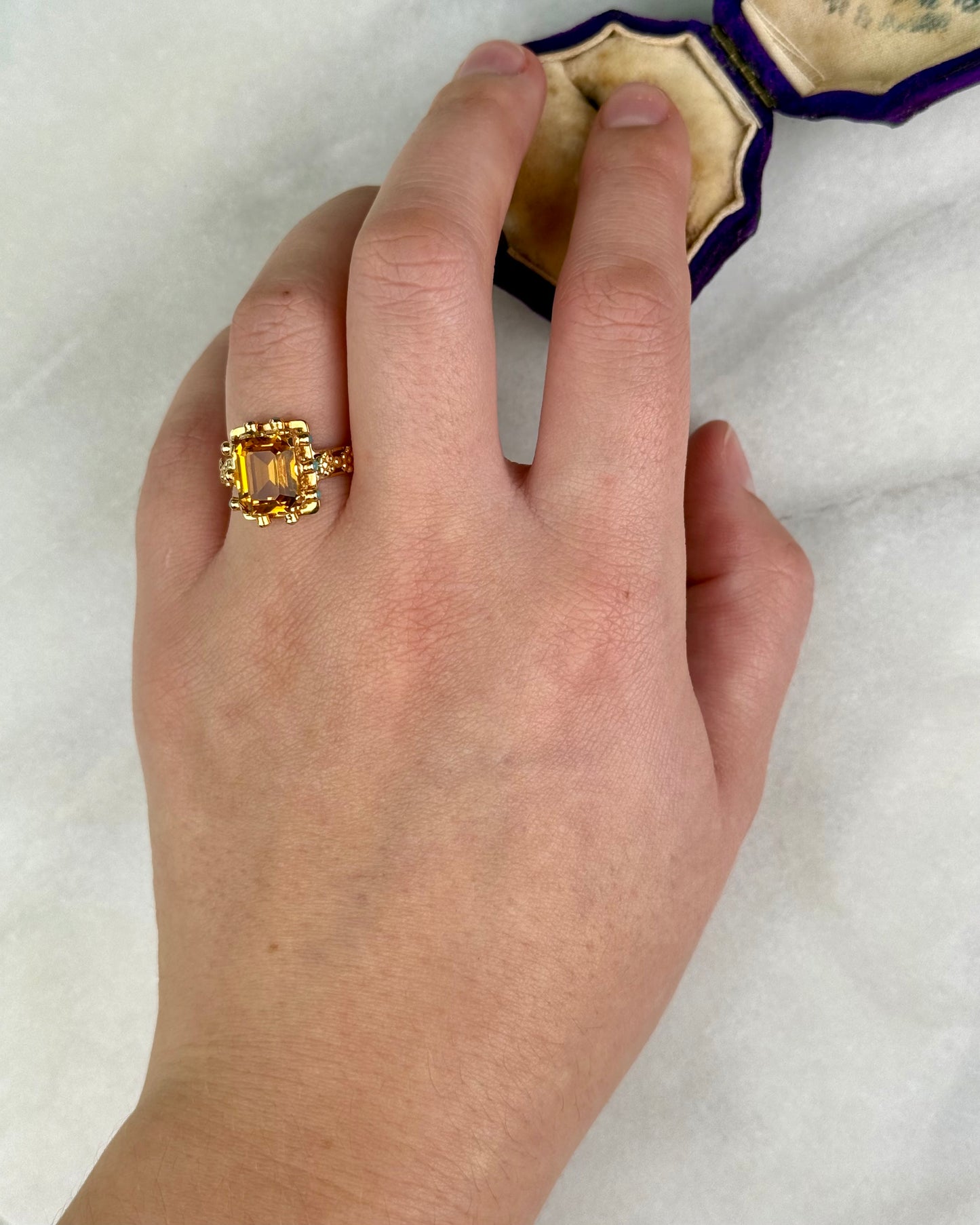 Vintage Citrine & Turquoise 19.2k Gold Cocktail Ring