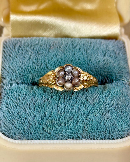 Antique Georgian Pearls and Diamond Daisy Ring