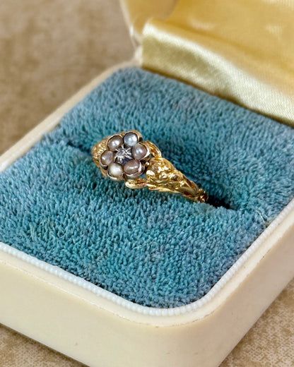Antique Georgian Pearls and Diamond Daisy Ring