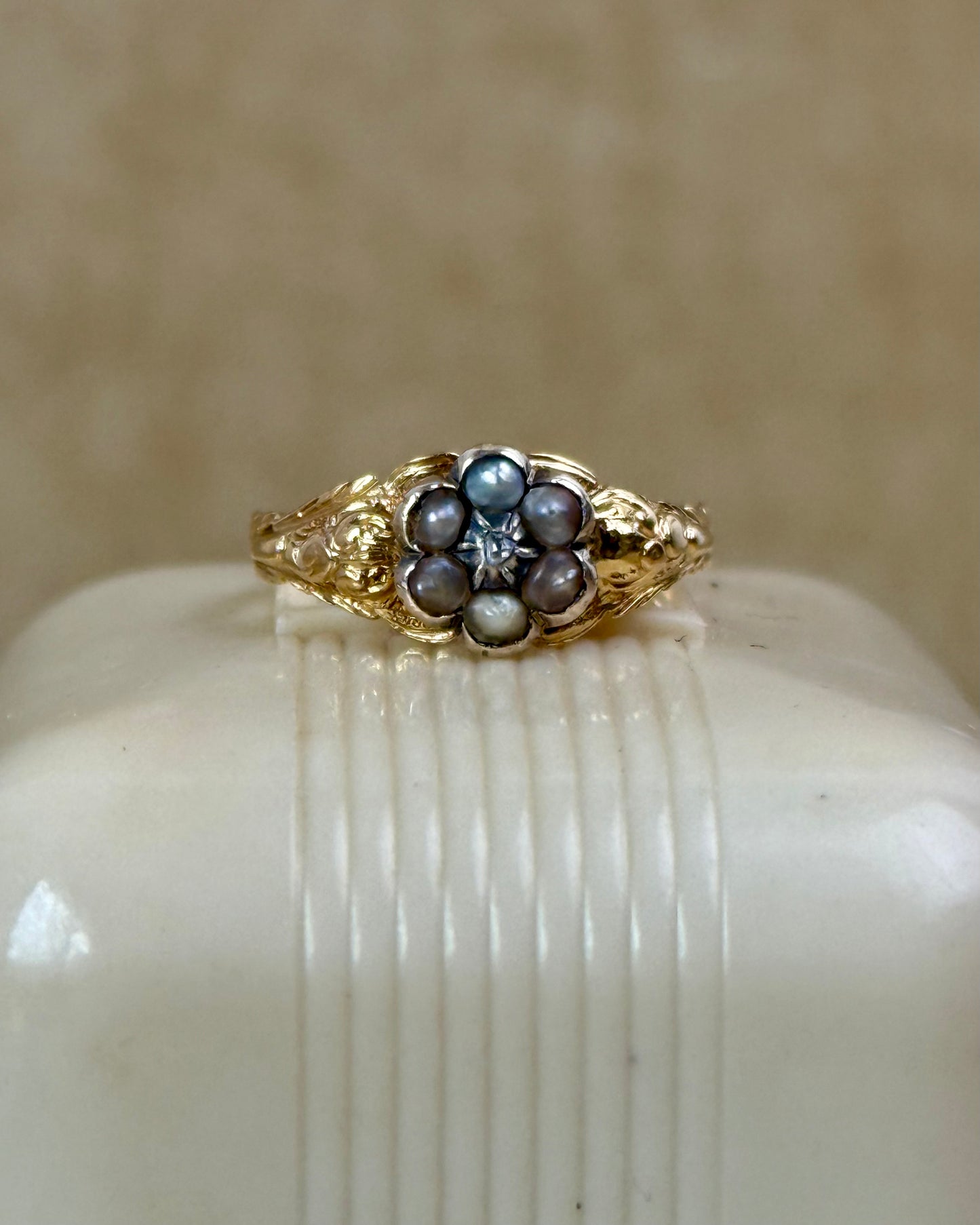Antique Georgian Pearls and Diamond Daisy Ring