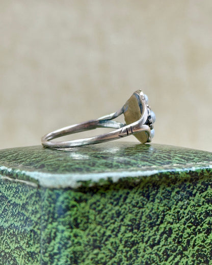 Antique Victorian Turquoise & Seed Pearl Ring, Low Carat Gold