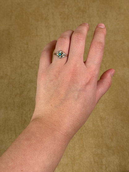 Antique Victorian Turquoise & Seed Pearl Ring, Low Carat Gold