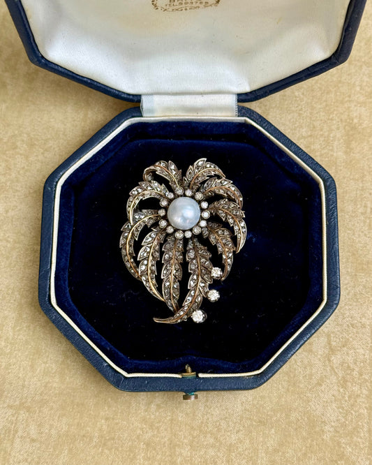 Antique Victorian Diamond and Pearl Brooch