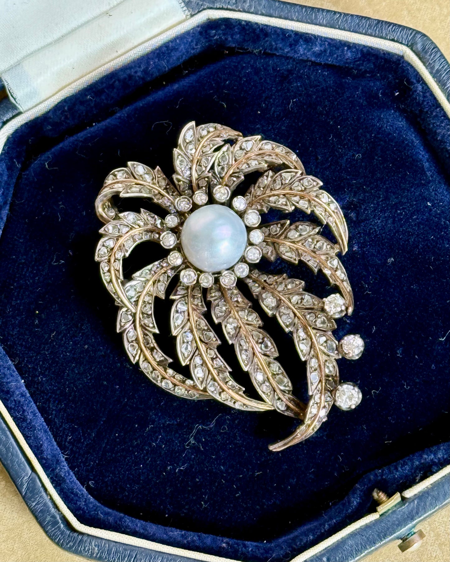 Antique Victorian Diamond and Pearl Brooch