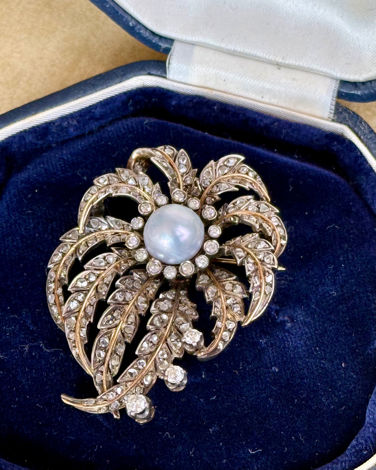 Antique Victorian Diamond and Pearl Brooch