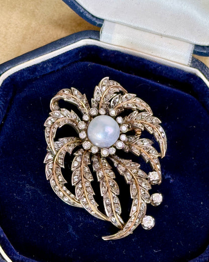 Antique Victorian Diamond and Pearl Brooch