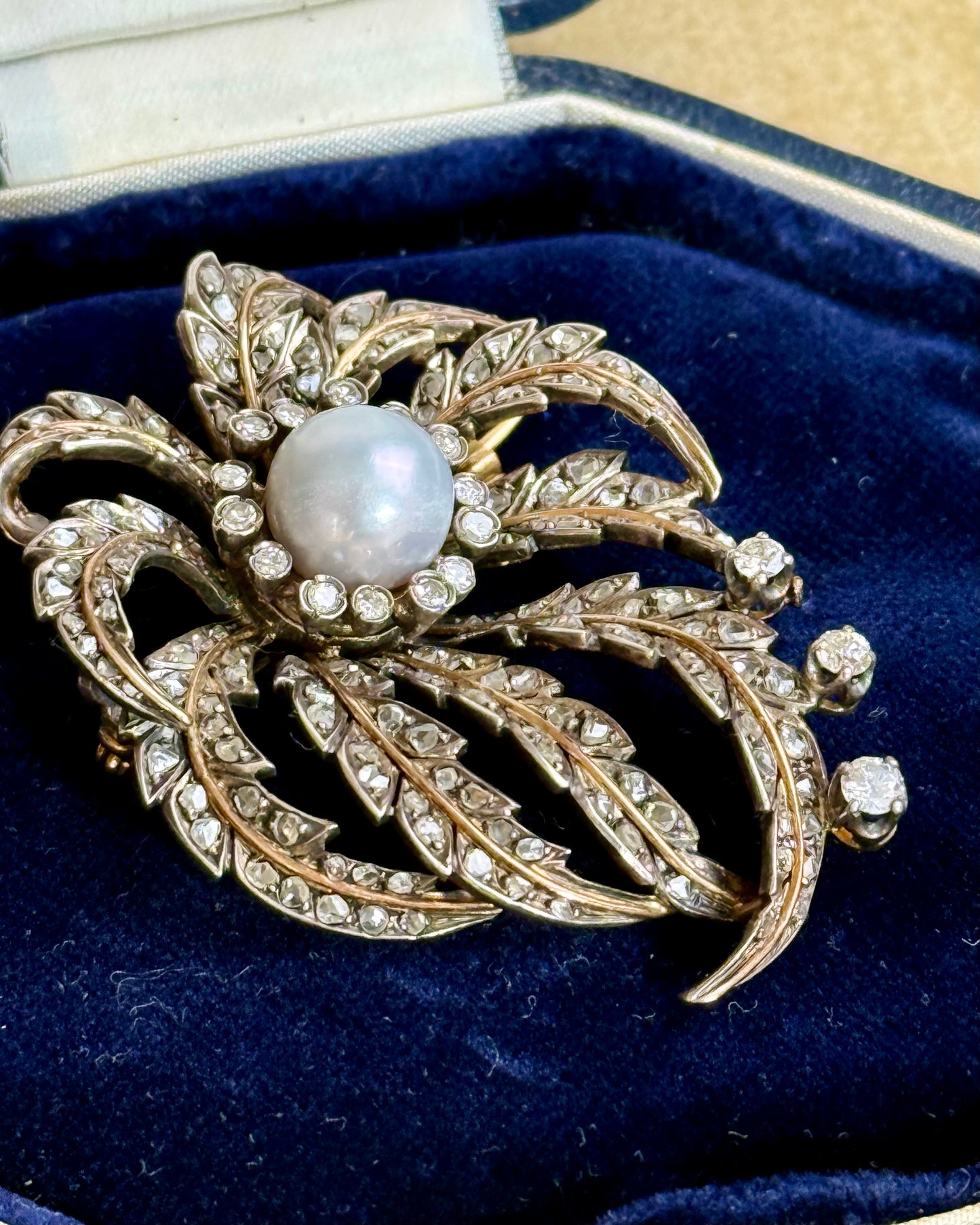 Antique Victorian Diamond and Pearl Brooch