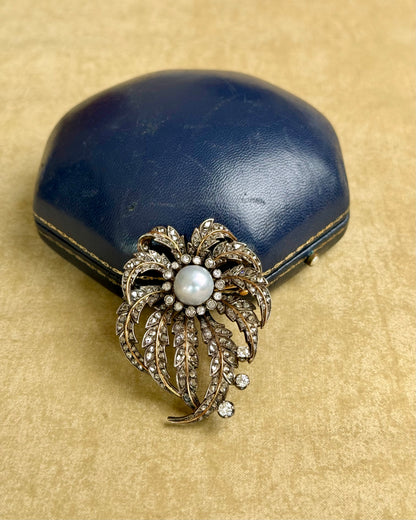 Antique Victorian Diamond and Pearl Brooch