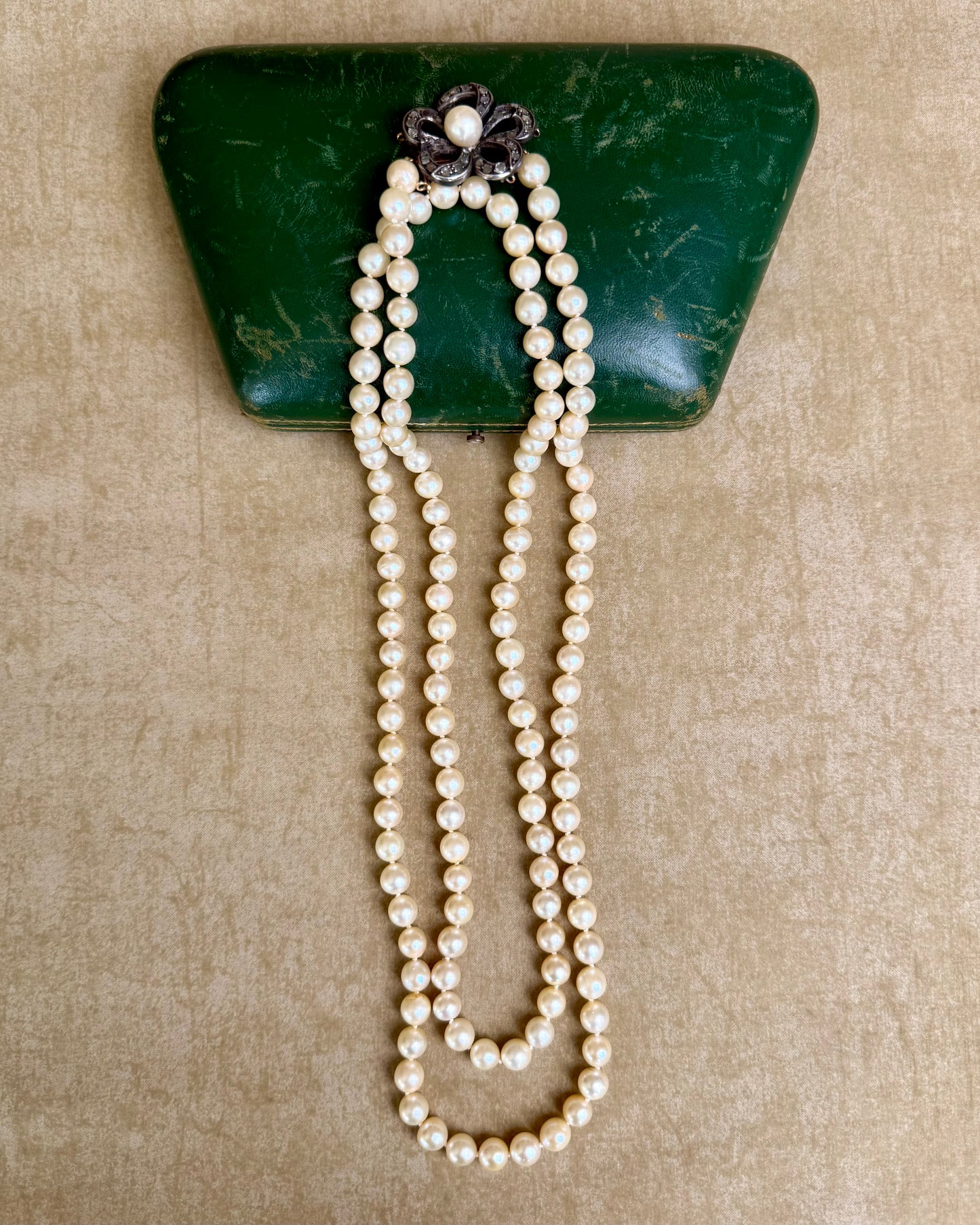 Antique Rose-Cut Diamonds and Pearls Opera Necklace