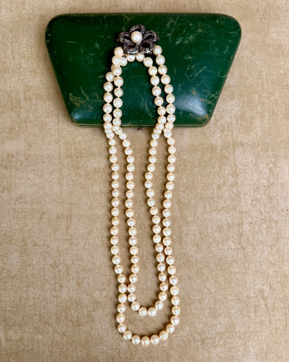 Antique Rose-Cut Diamonds and Pearls Opera Necklace