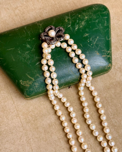 Antique Rose-Cut Diamonds and Pearls Opera Necklace